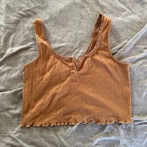 Brown Ribbed Scoop Neck Tank Top